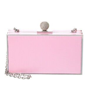 NWT Sophia Webster Clara Clutch Box Bag Pink Satin With Chain Strap
